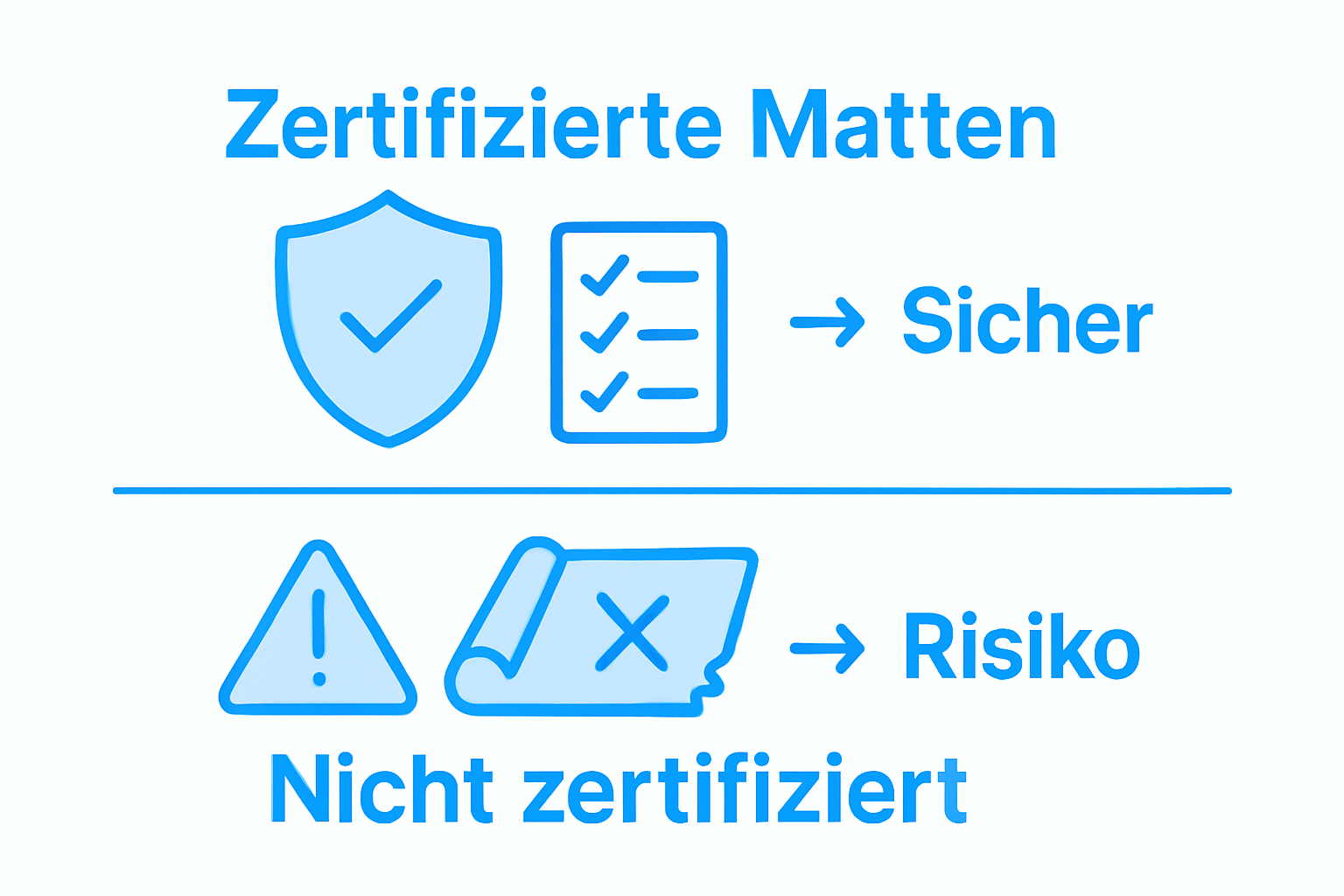 Vergleichsgrafik: Zertifizierte vs. nicht zertifizierte Matten