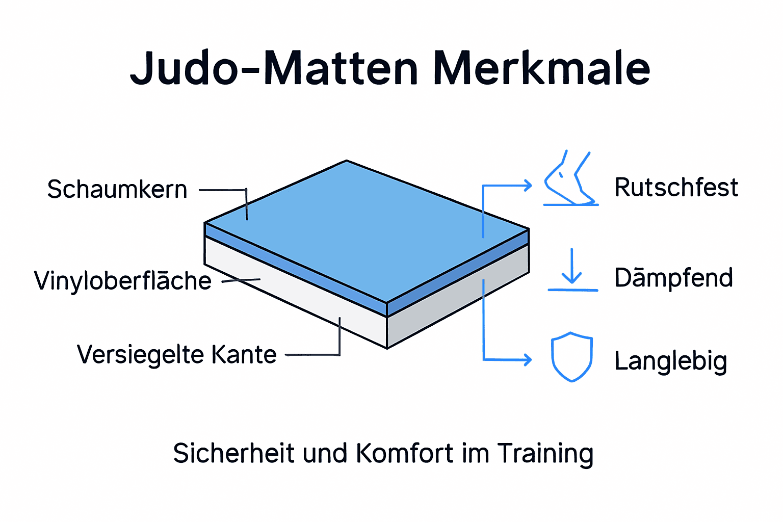 Übersichtsgrafik: Materialien und Eigenschaften von Judo-Matten im Vergleich