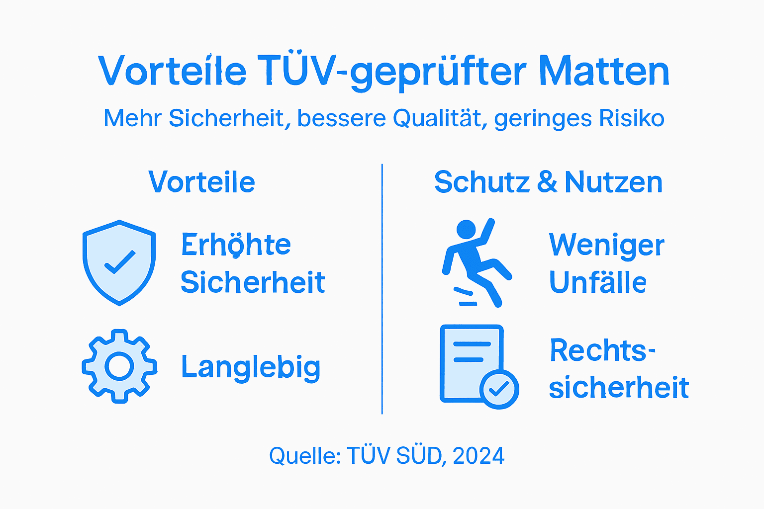 Infografik: Die wichtigsten Vorteile von TÜV-zertifizierten Matten auf einen Blick