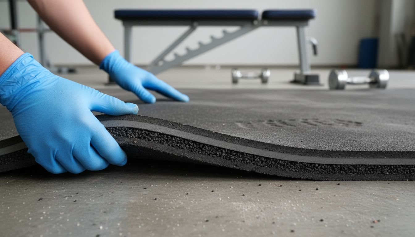 Detailansicht des mehrschichtigen Aufbaus einer Fallschutzmatte