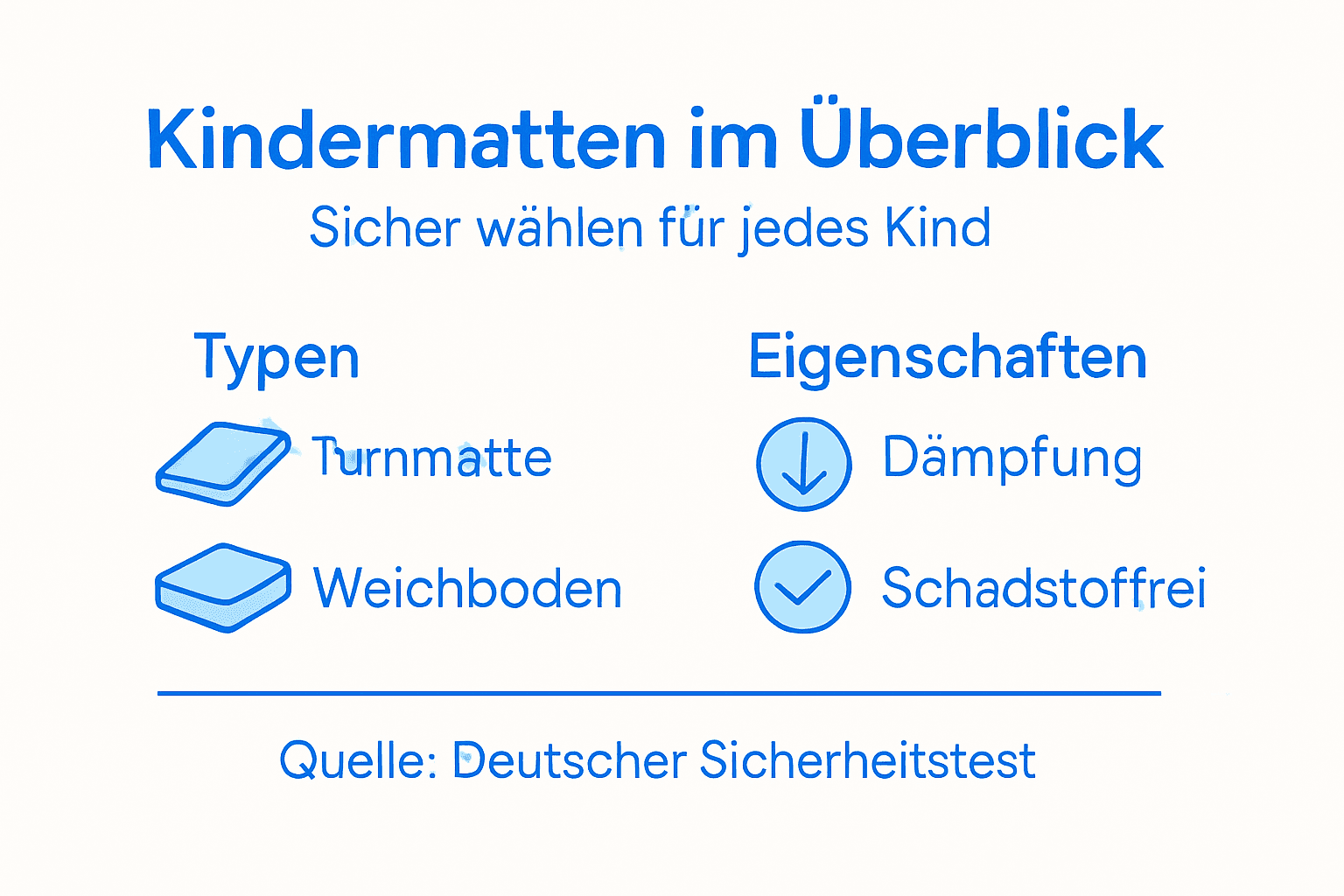 Unsere Infografik bietet Ihnen einen anschaulichen Überblick über die verschiedenen Arten von Kindermatten und deren wichtigste Eigenschaften.