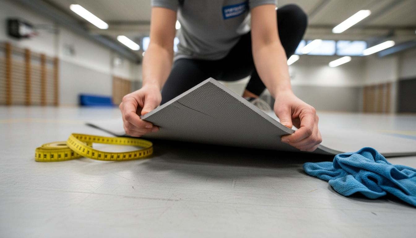 Ein Manager begutachtet die strukturierte Oberfläche einer Matte ganz genau.