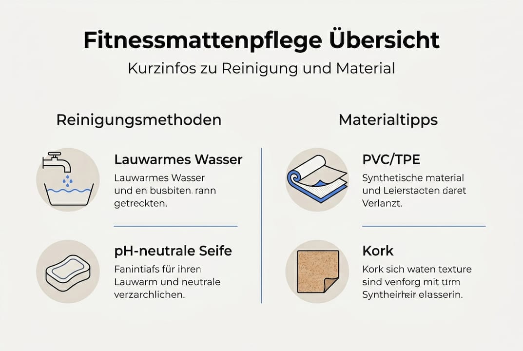 Infografik: So pflegst du deine Fitnessmatte richtig – Methoden und Materialien im Überblick