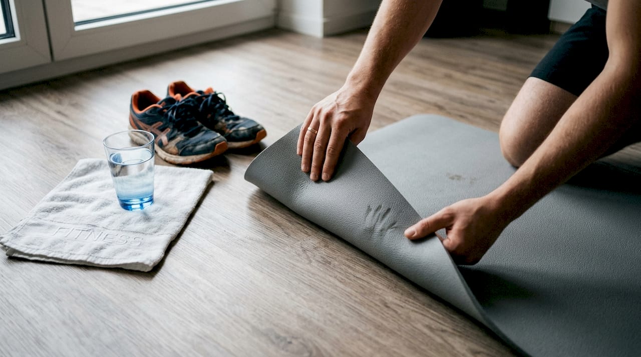 Mit den Händen wird geprüft, wie flexibel die TPE-Matte ist.