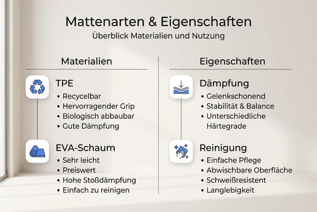 Übersicht: Materialien und Eigenschaften von Matten auf einen Blick