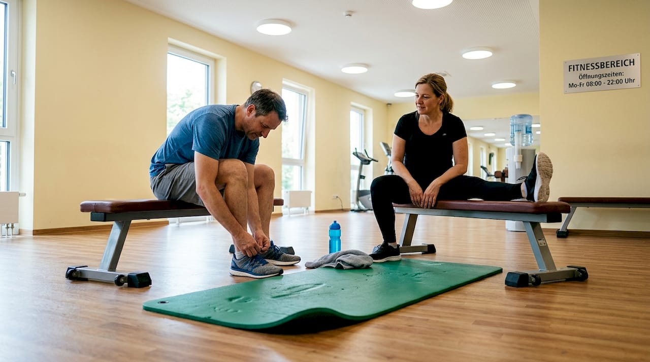 Vor dem Training machen sich die Erwachsenen auf der Matte bereit.