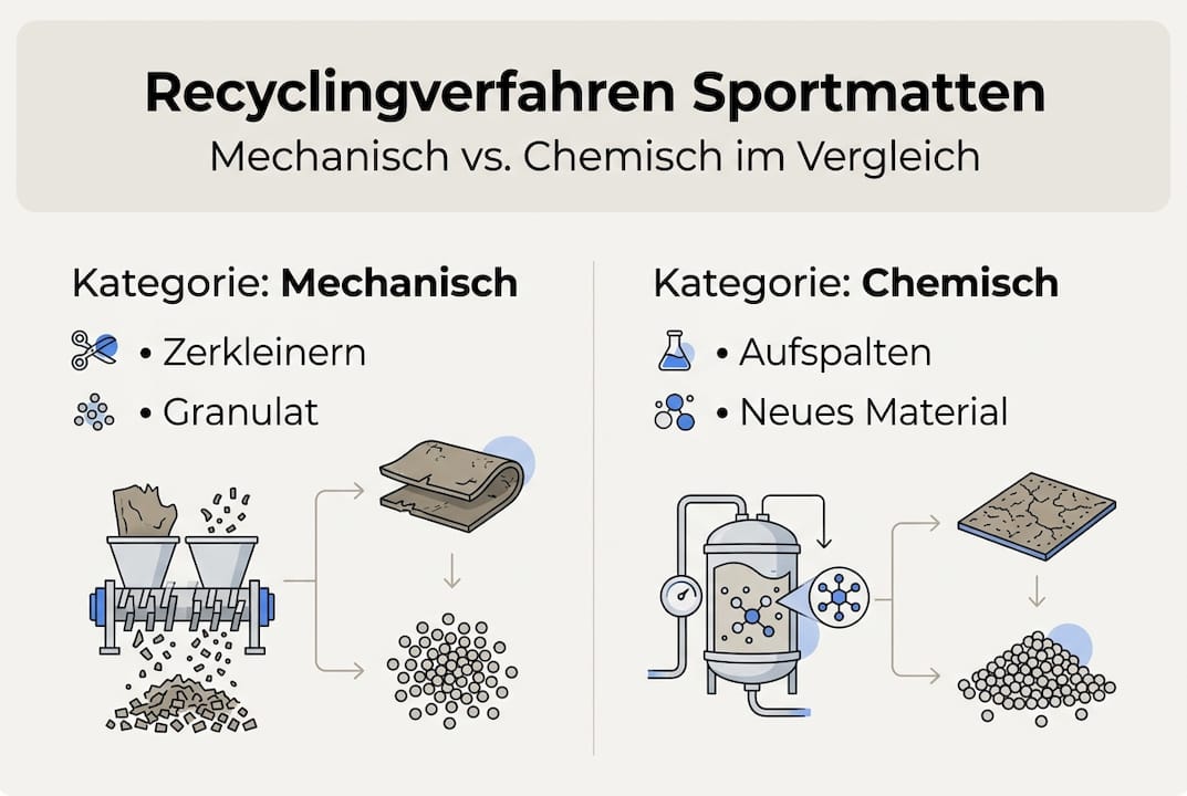 Übersicht der Recyclingmethoden für Sportmatten – anschaulich dargestellt in einer Infografik