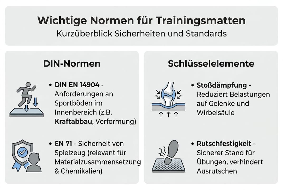 Infografik: Die wichtigsten Normen und Standards für Trainingsmatten im Überblick