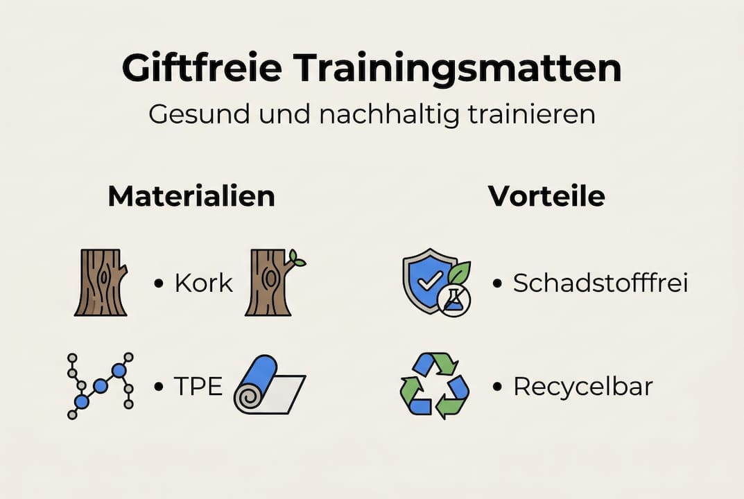 Infografik: Welche Materialien eignen sich für schadstofffreie Trainingsmatten und welche Vorteile bringen sie?