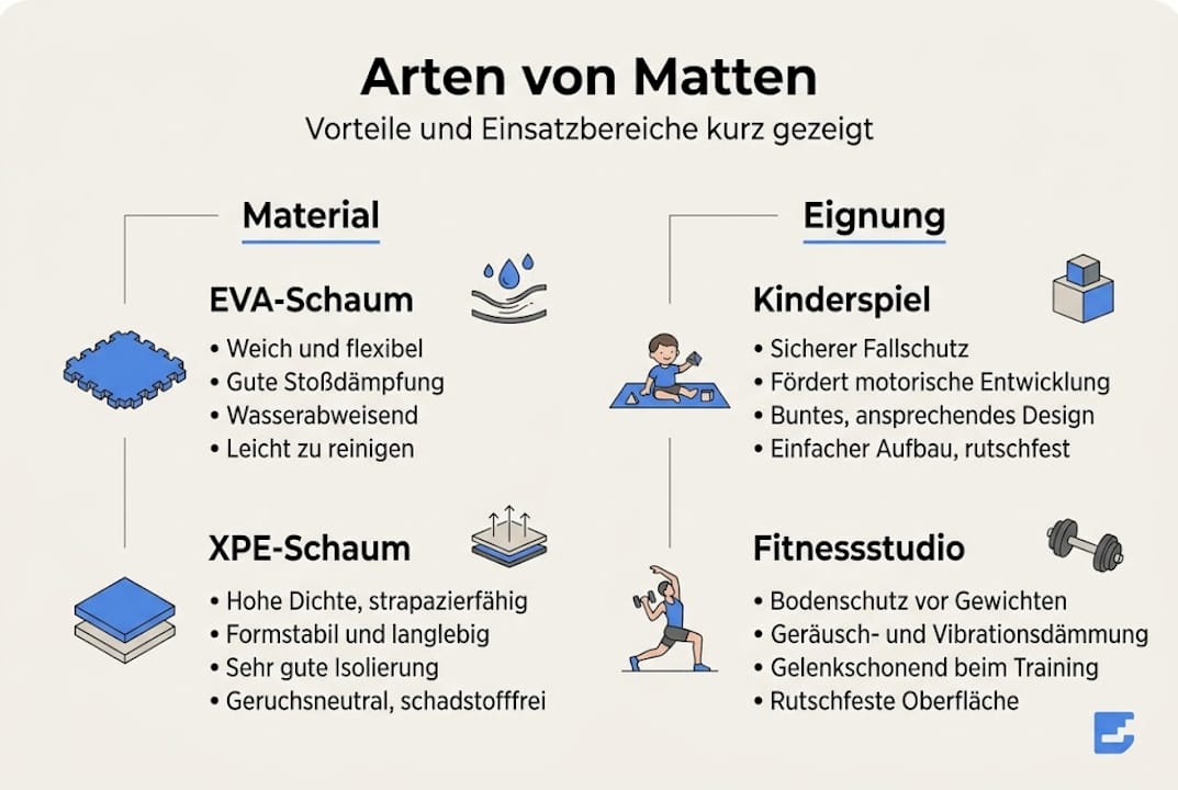 Übersicht: Verschiedene Mattenarten und ihre Einsatzbereiche