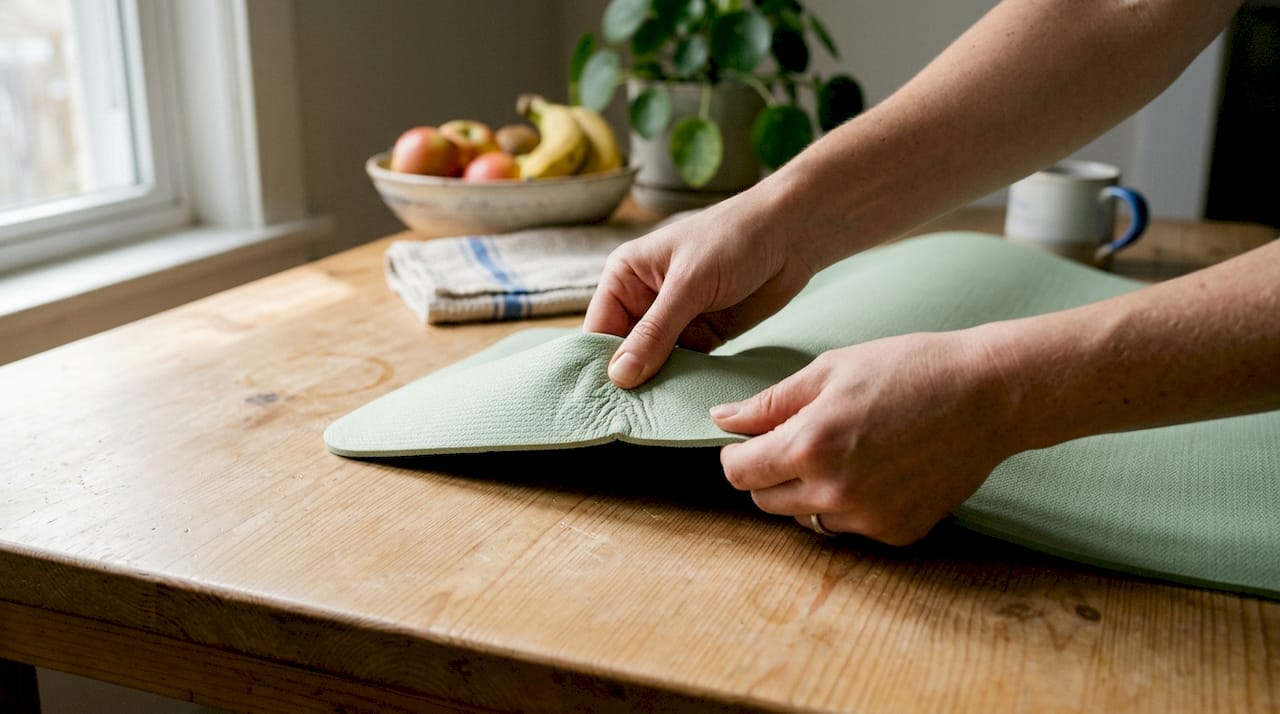 Hände dehnen die Oberfläche der TPE-Yogamatte