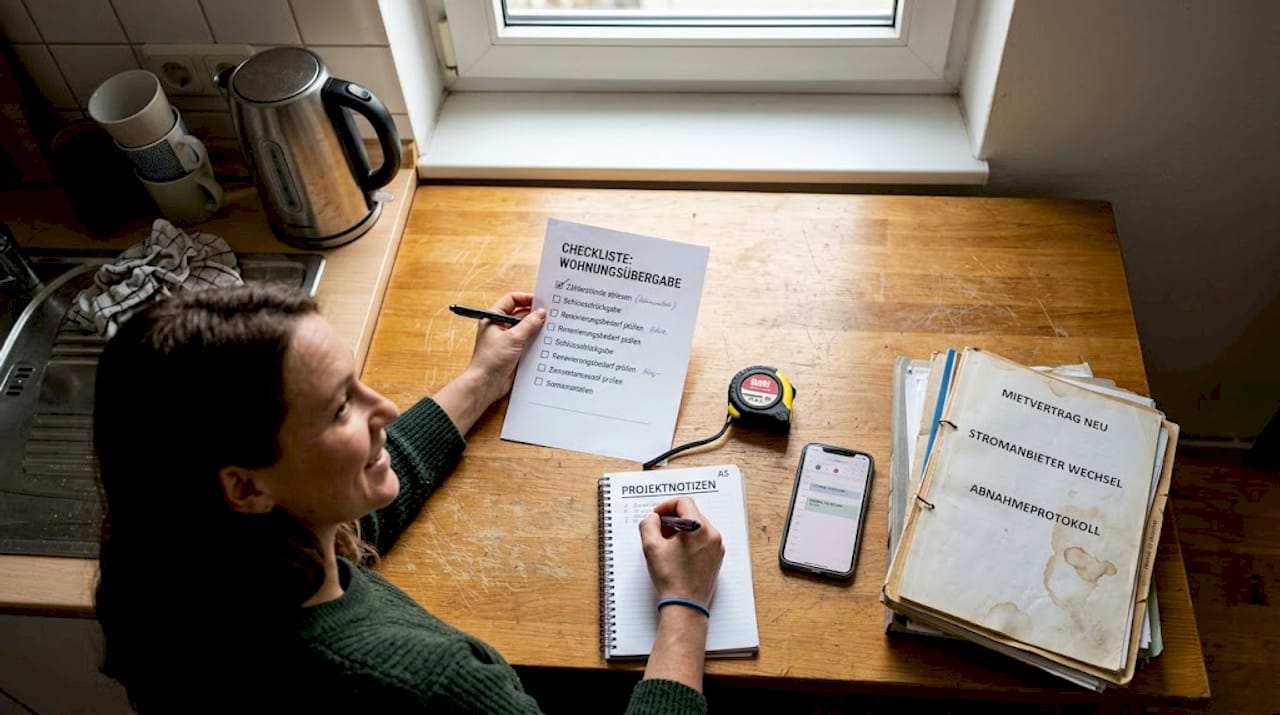 Eine Frau stellt eine Checkliste für die Bewertung von Matten zusammen.