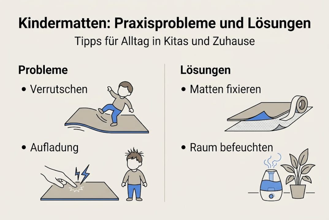 Übersichtsgrafik: Typische Probleme bei Kindermatten und praktische Lösungsvorschläge