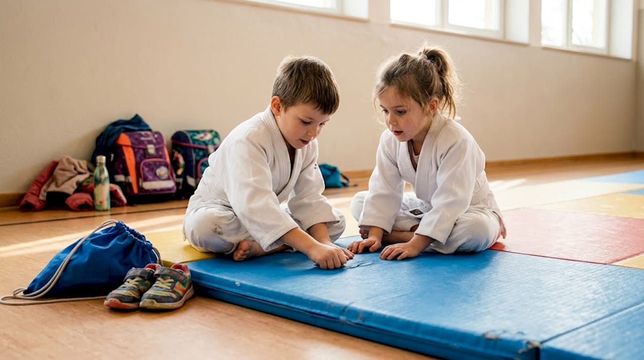Beim Training entdecken die Kinder spielerisch die Judomatte.
