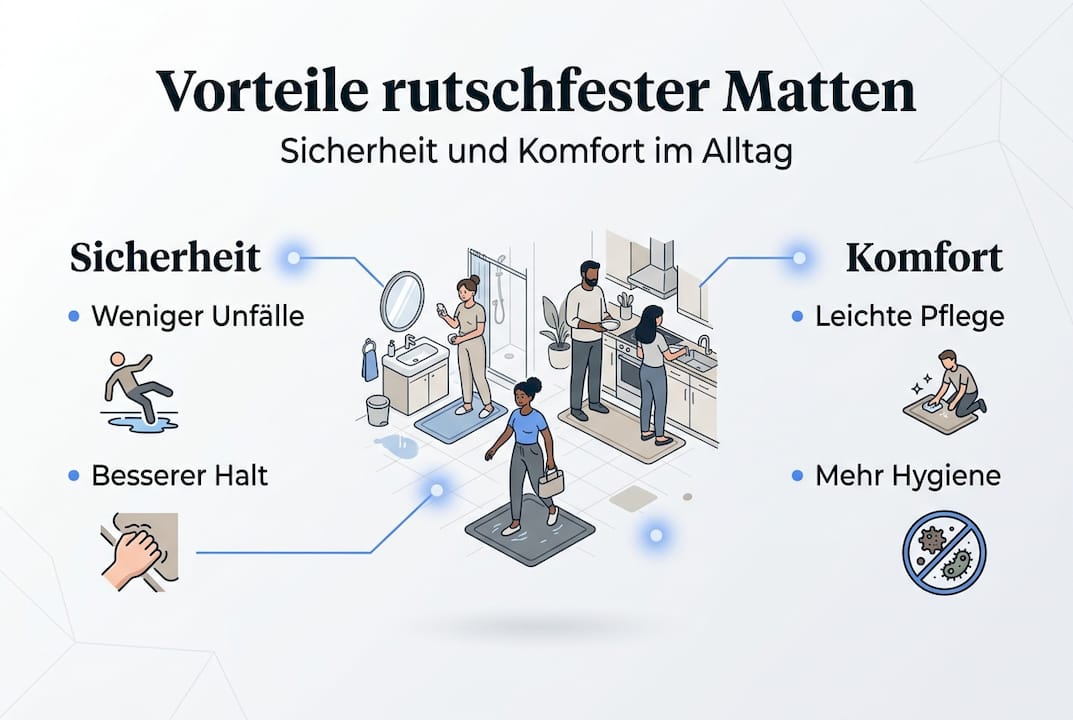 Infografik: Die Vorteile und der zusätzliche Komfort von rutschfesten Matten auf einen Blick