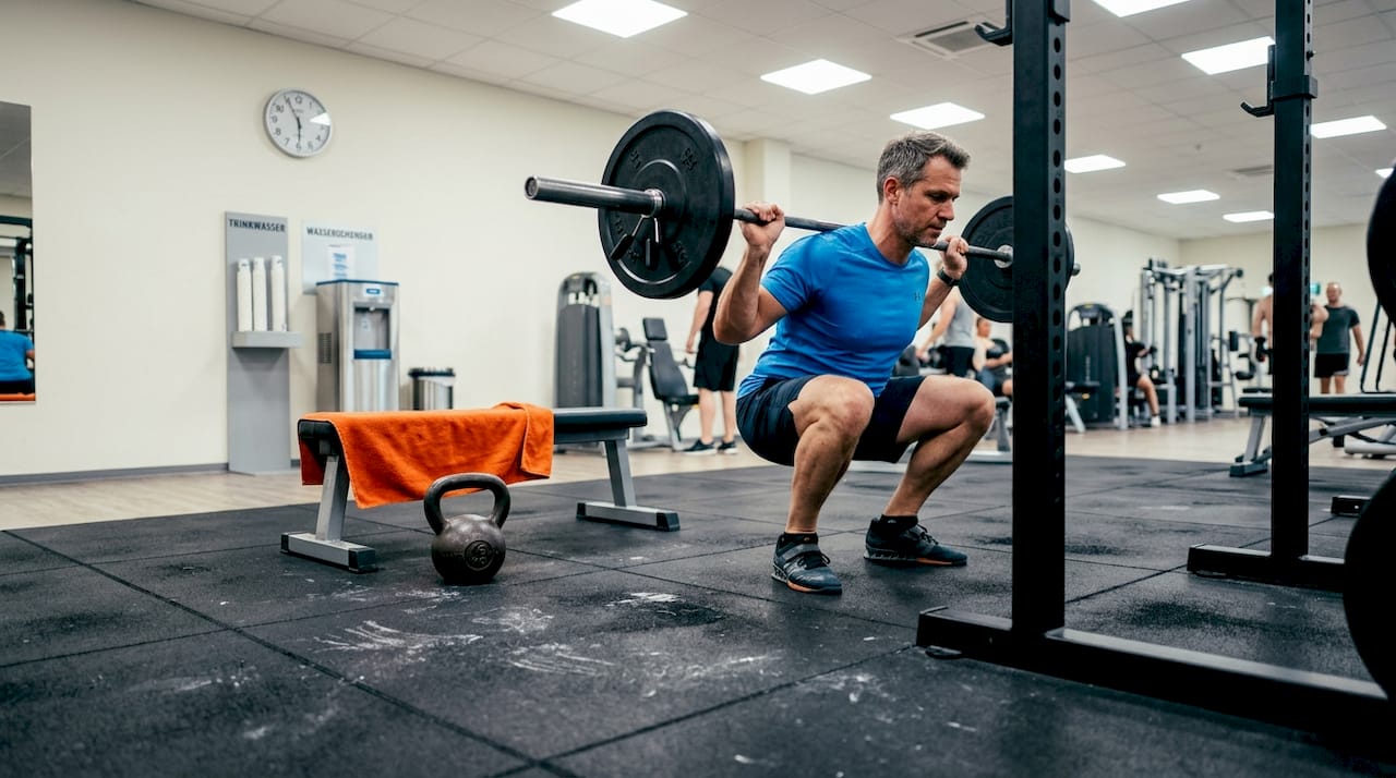 Ein Mann trainiert auf einem gelenkschonenden Fitnessboden.
