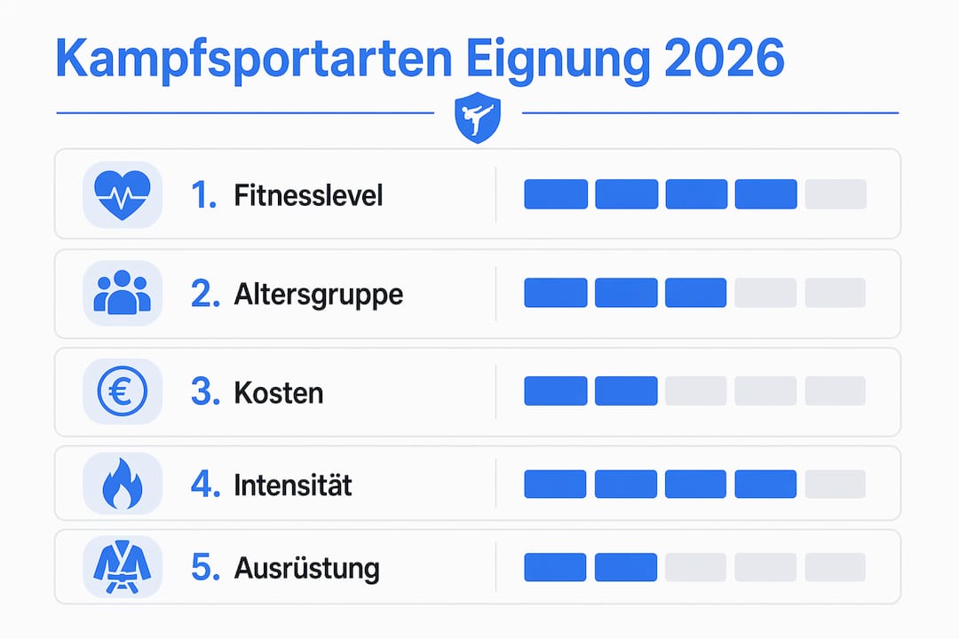 Übersichtsgrafik: Verschiedene Kampfsportarten im direkten Vergleich