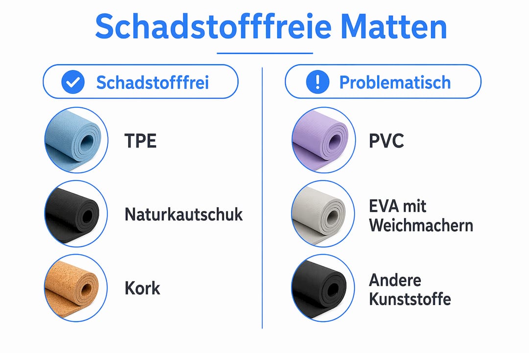 Infografik: Schadstofffreie Mattenmaterialien im Vergleich zu bedenklichen Alternativen