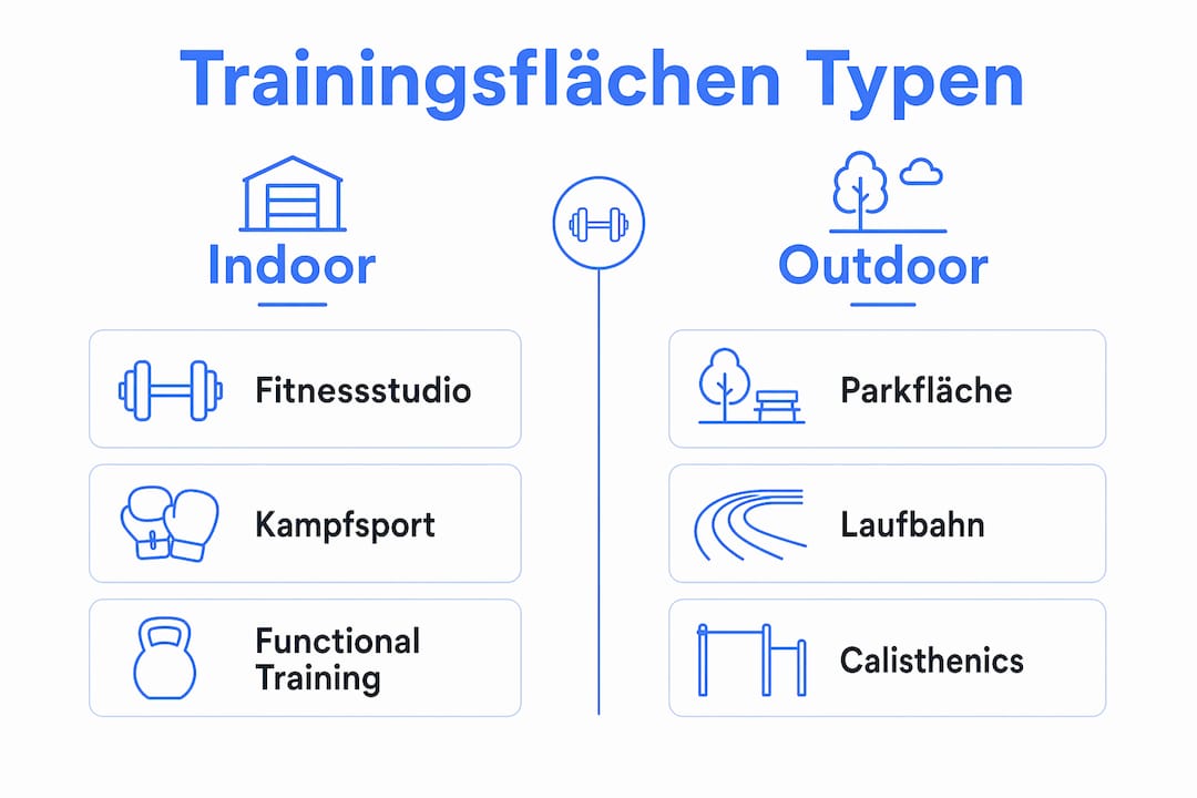 Übersicht: Verschiedene Trainingsflächen – drinnen und draußen im Vergleich