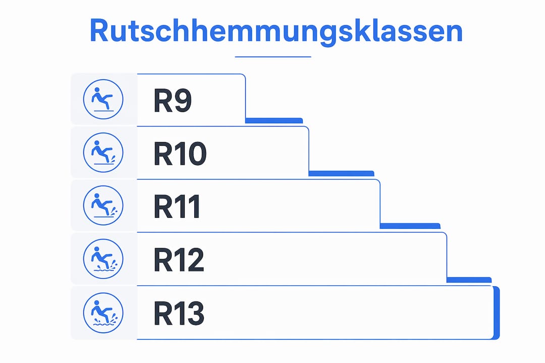 Übersichtsgrafik zu den verschiedenen Rutschhemmungsklassen