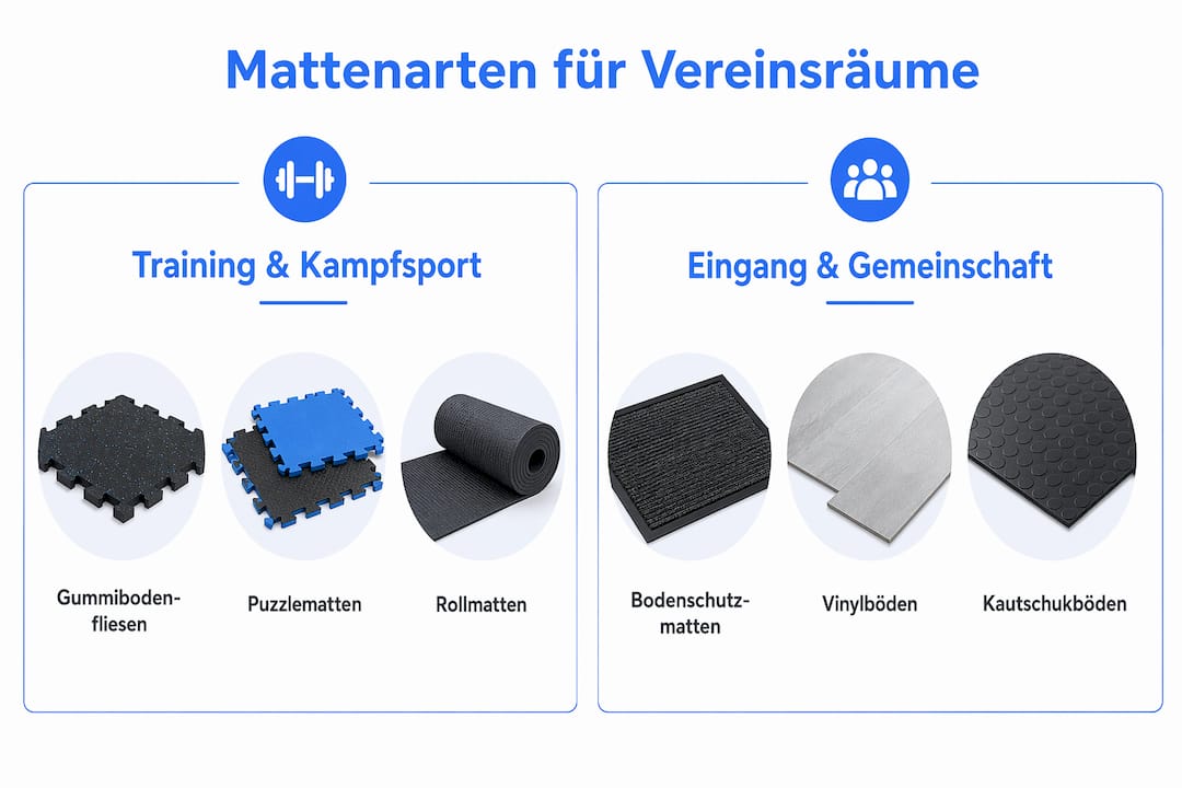 Infografik: Überblick und Vergleich verschiedener Mattenarten für Vereinsräume
