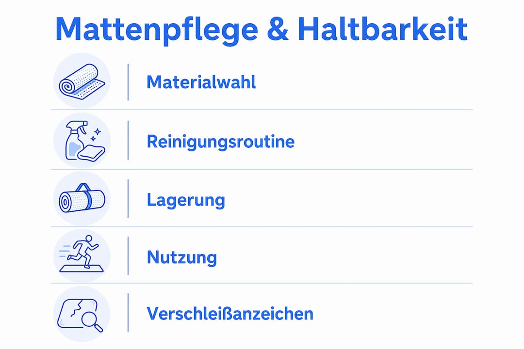 Infografik: So bleiben Sportmatten lange in Topform – Tipps zur richtigen Pflege und Verlängerung der Lebensdauer