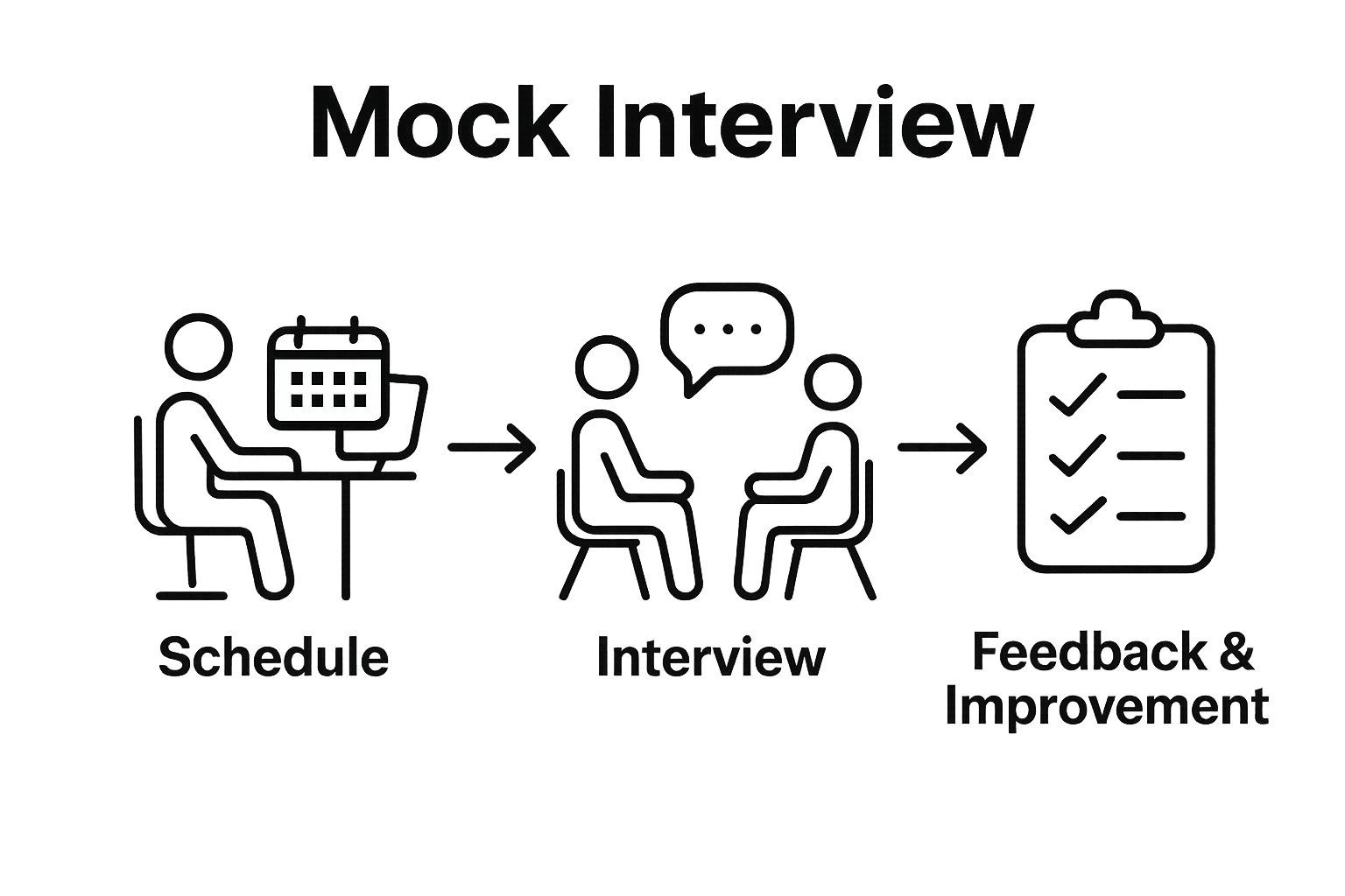 Step-by-step infographic scheduling, practicing, and improving mock interviews