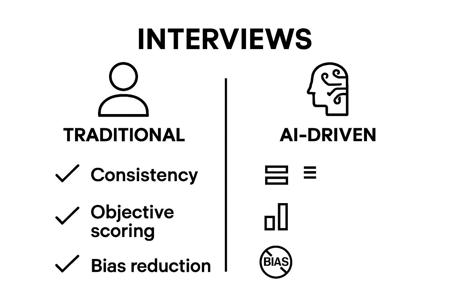 Infographic comparing bias reduction and objectivity of AI interviews versus traditional interviews