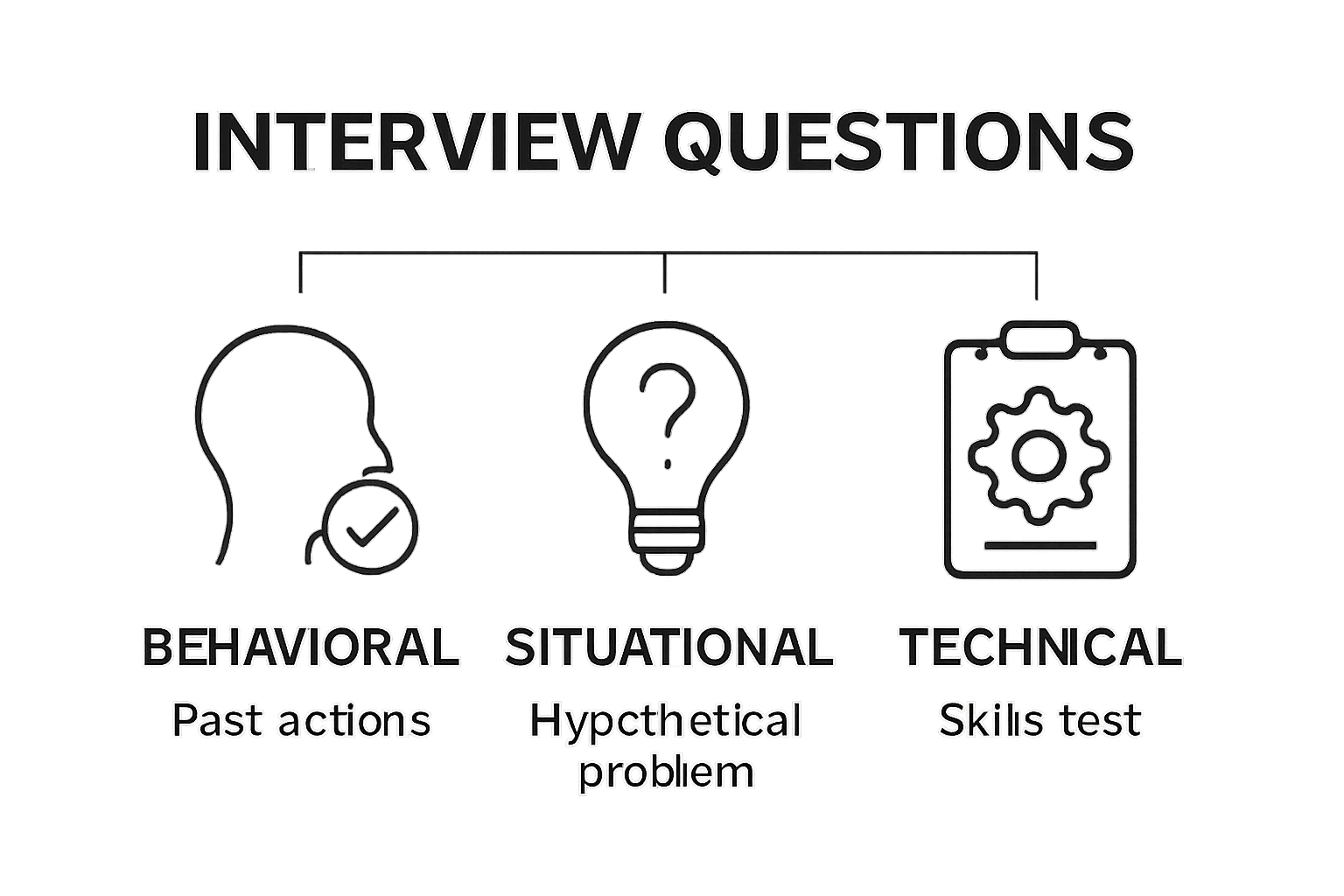 Infographic: behavioral vs situational vs technical interview questions visual comparison