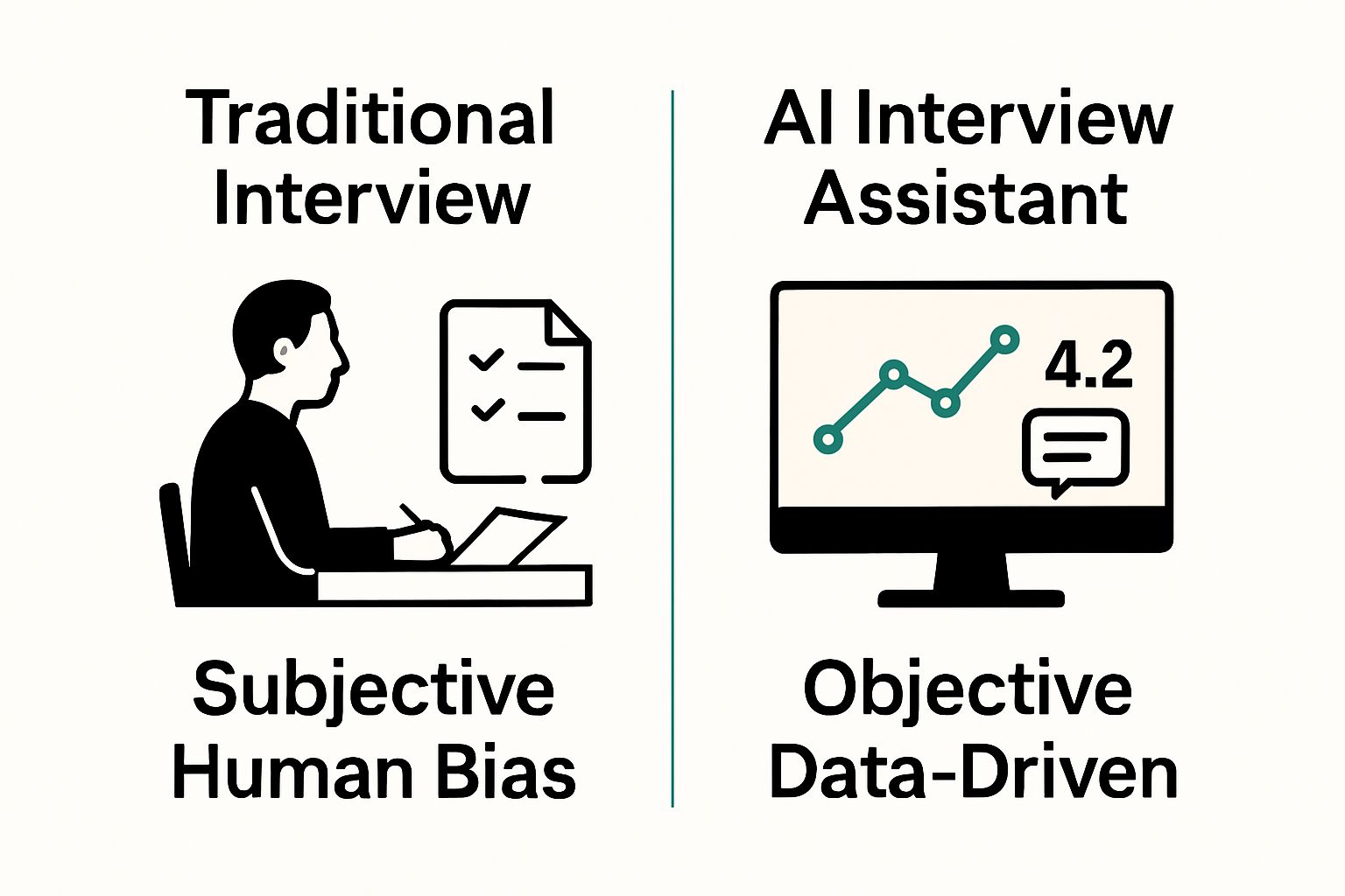 Infographic showing traditional vs AI interview assistant process comparison