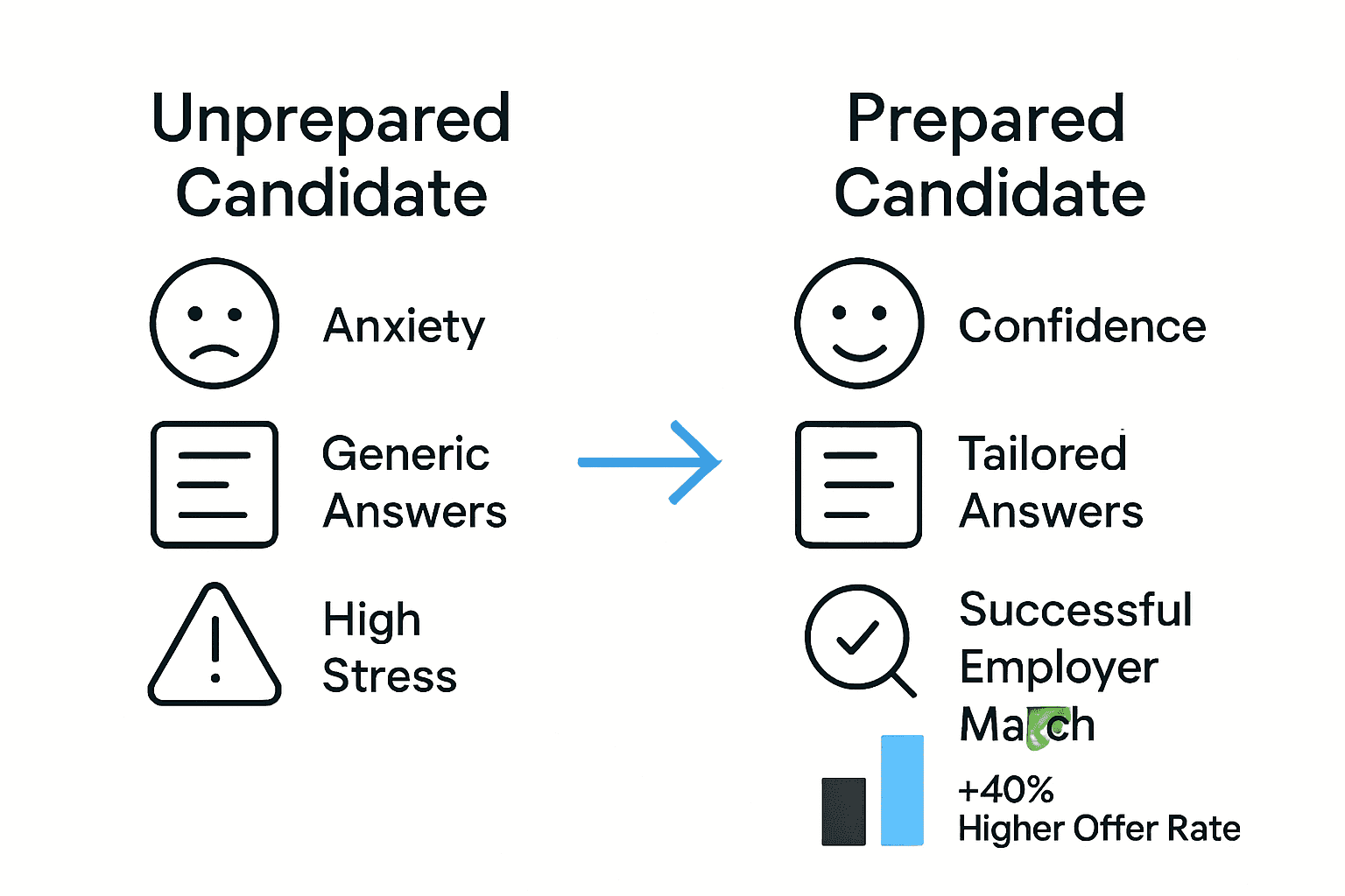 Infographic comparing unprepared and prepared job candidates