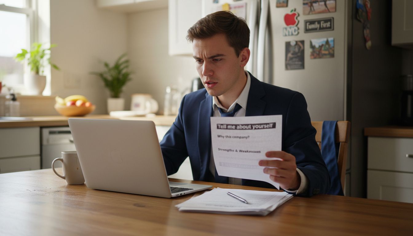 Practicing mock interview at kitchen table