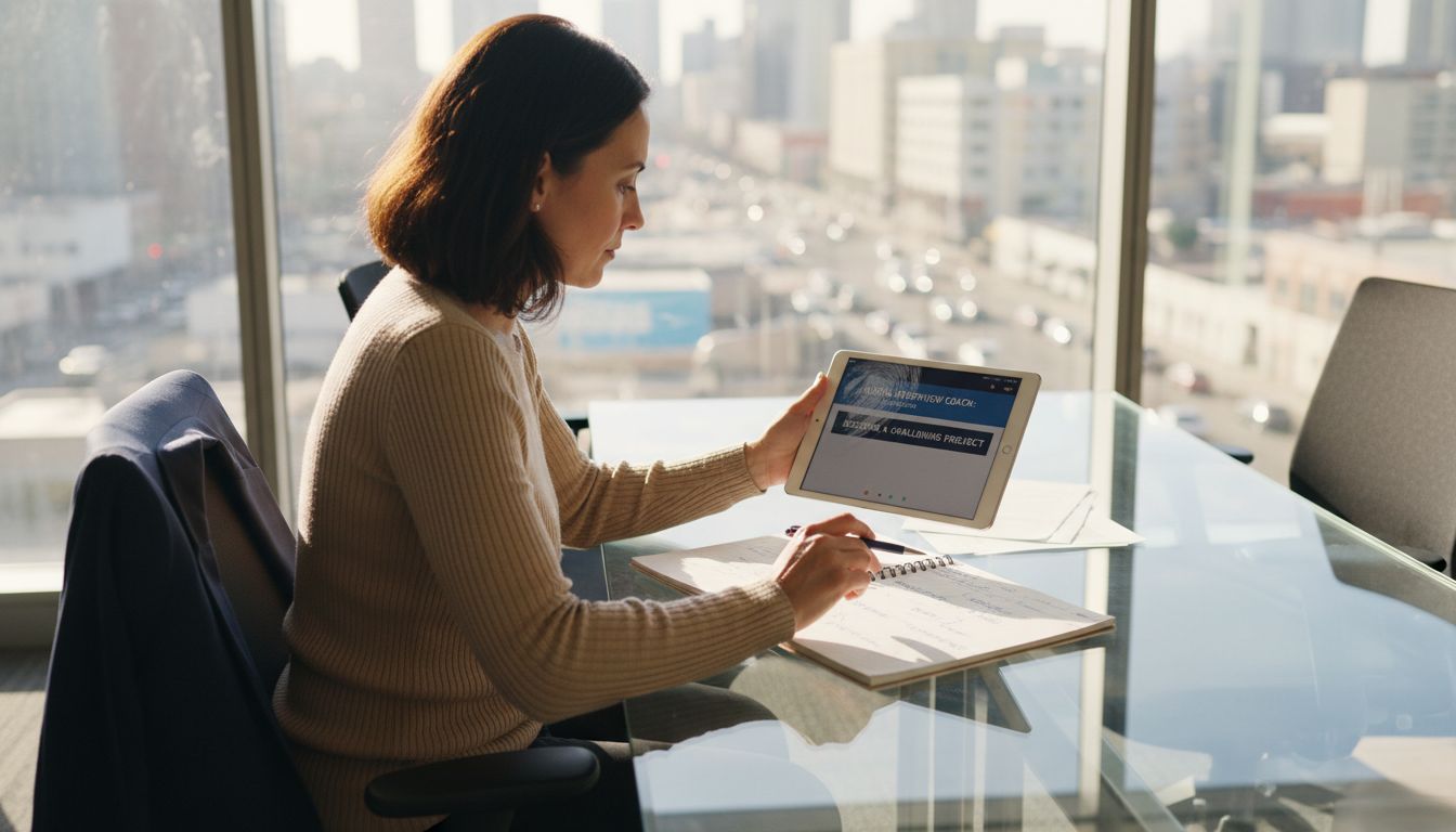 Professional practicing with AI interview tool