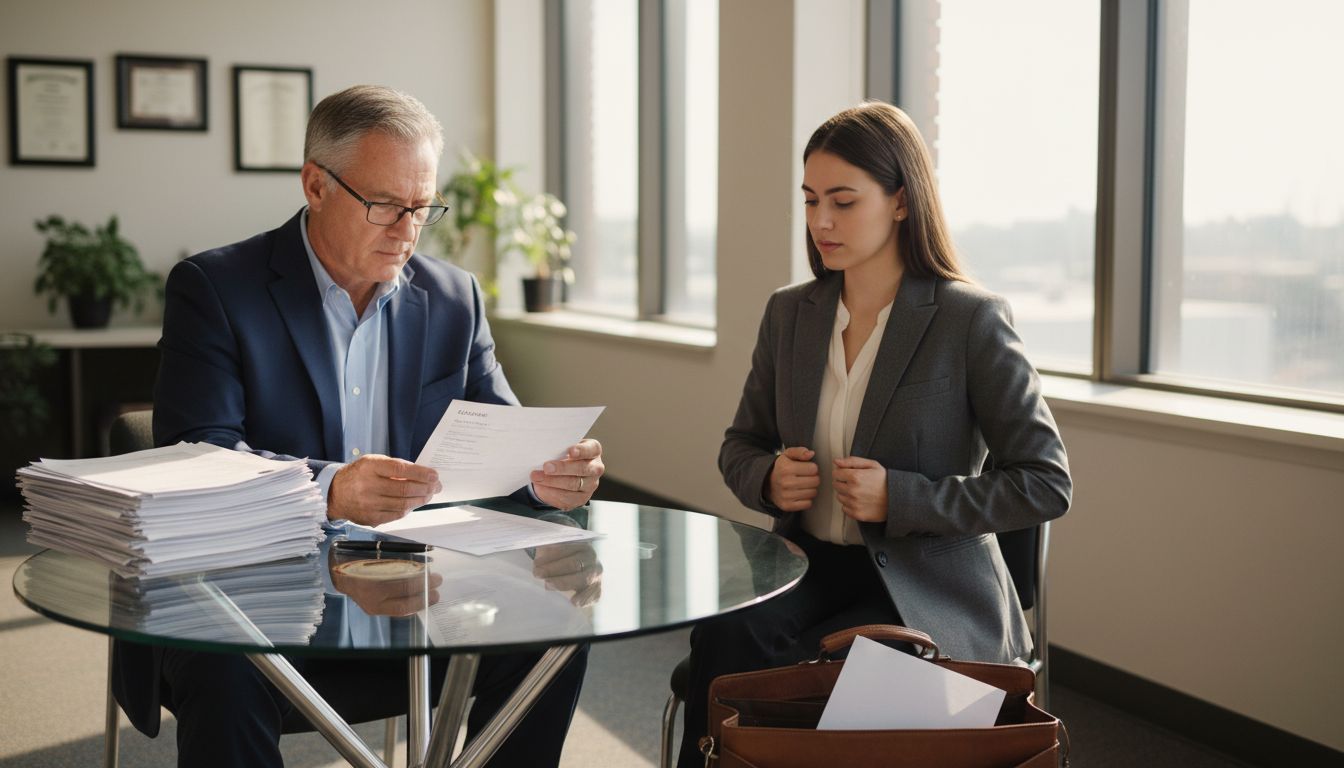 Manager reviews resume in interview