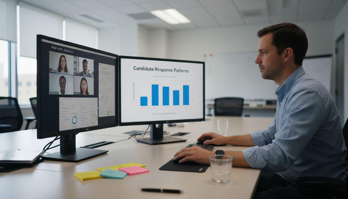 Analyzing AI interview data on monitors