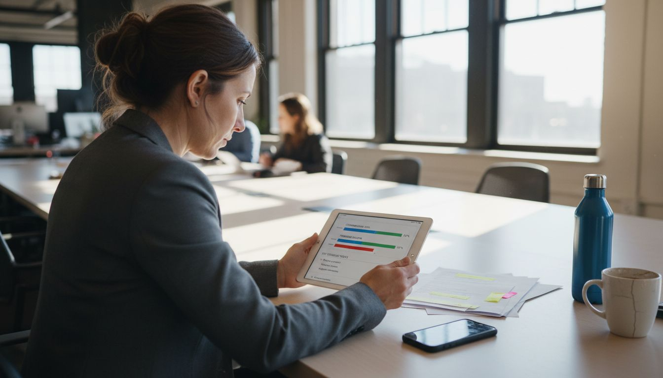 Woman reviewing AI interview feedback