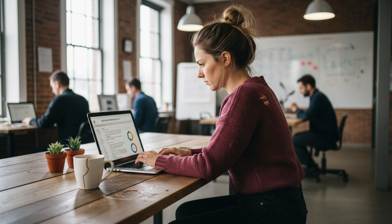 Woman viewing AI interview feedback on laptop