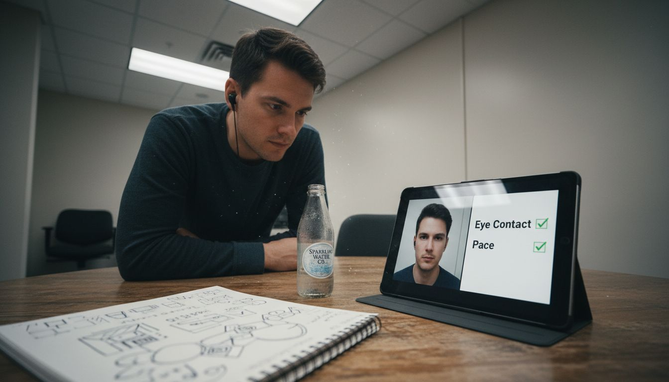 Man receiving real-time interview feedback at table