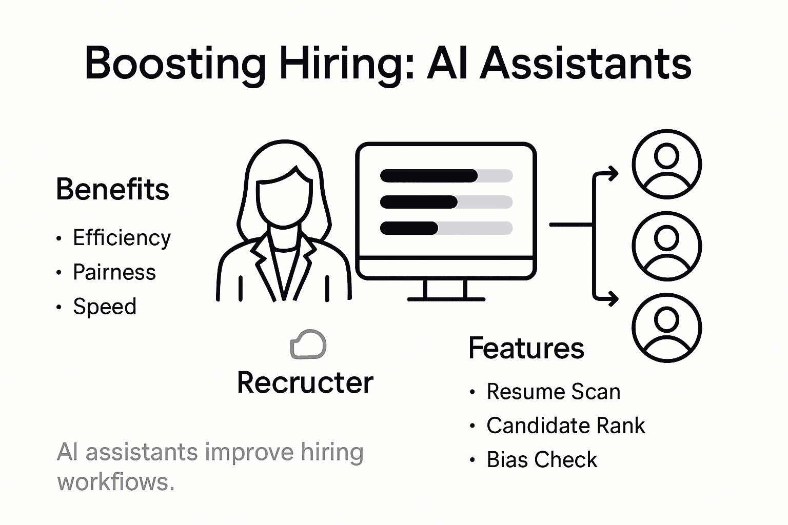Infographic highlighting AI hiring benefits and features