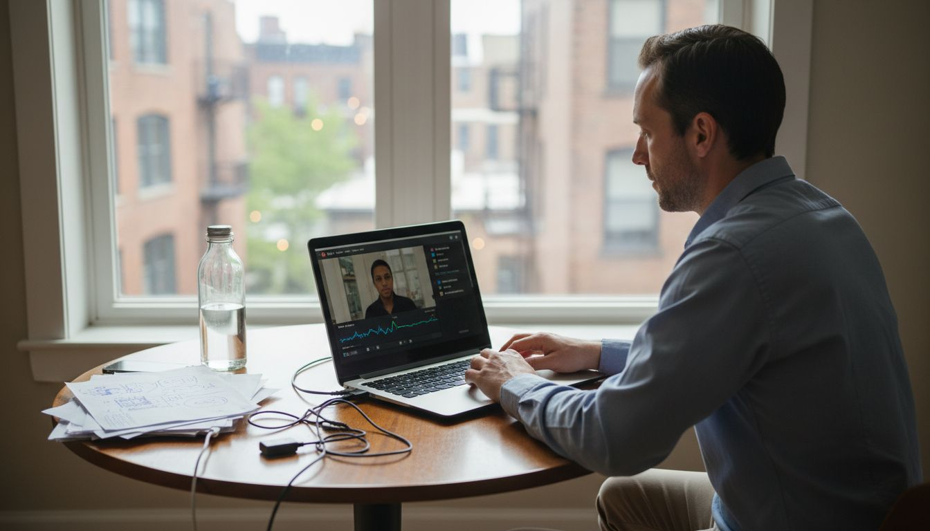 Person recording AI-assisted interview practice