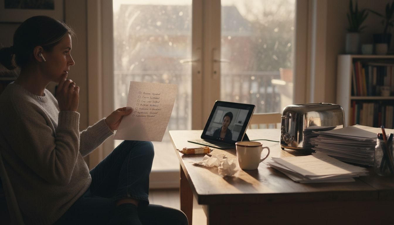 Professional using AI for interview prep at home