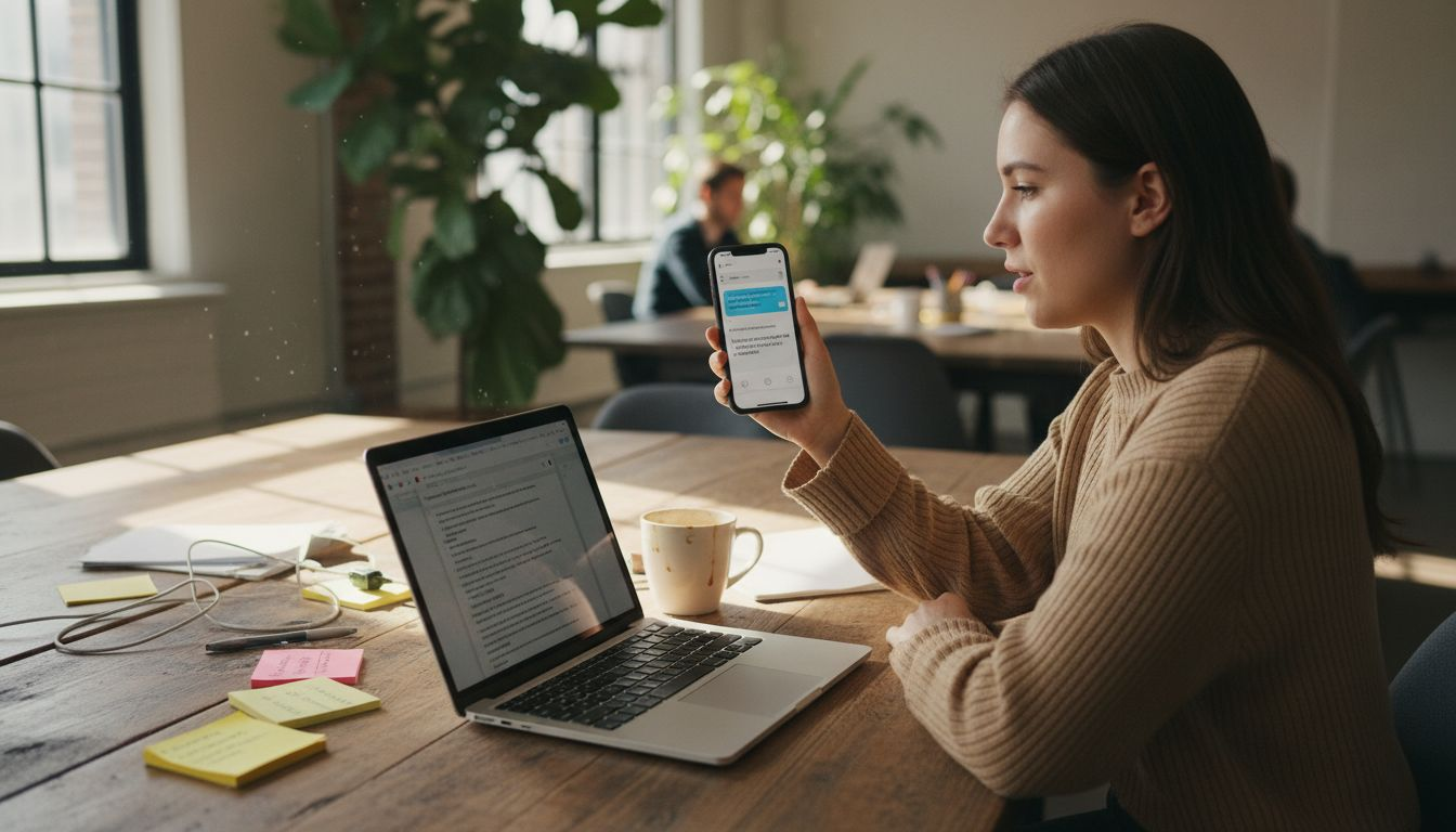 Woman practicing with AI interview app