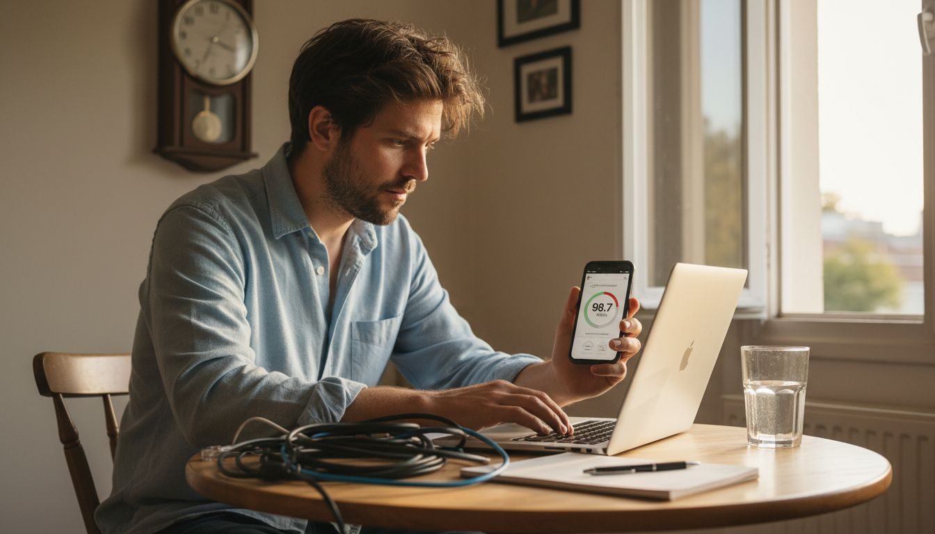 Man testing internet for remote interview setup