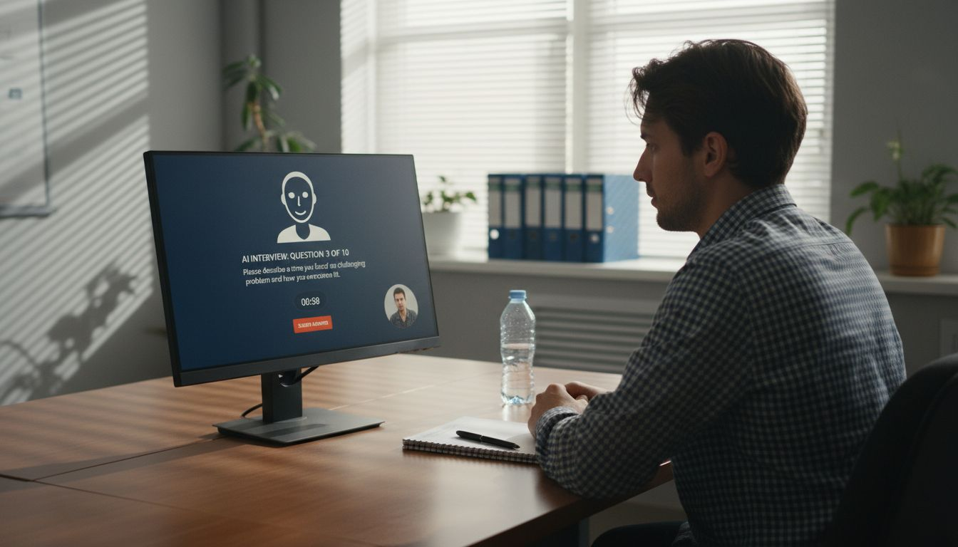 Candidate at desk doing AI video interview