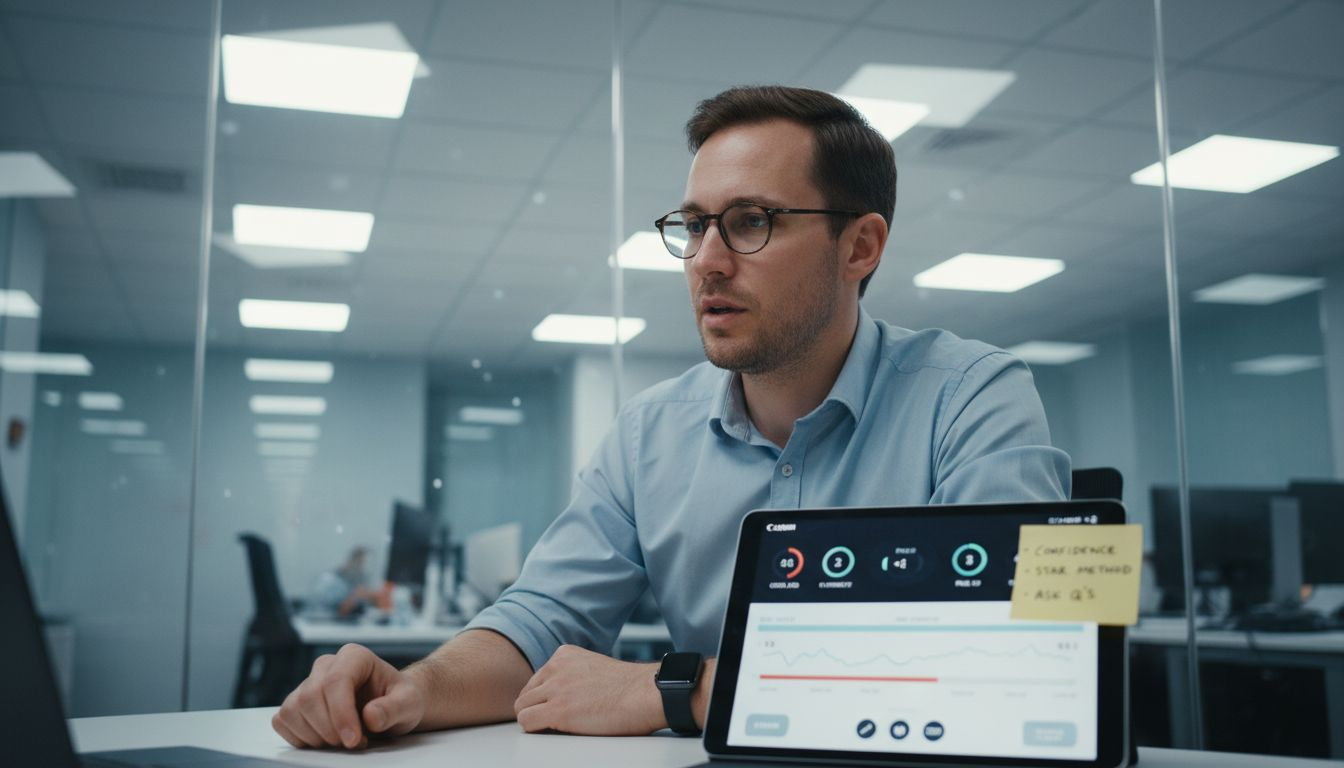 Man reviews AI feedback during interview practice