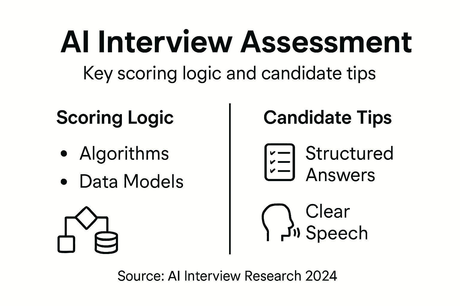 Infographic showing AI interview scoring and tips