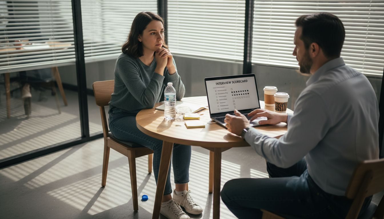 Candidate reviewing interview feedback with manager