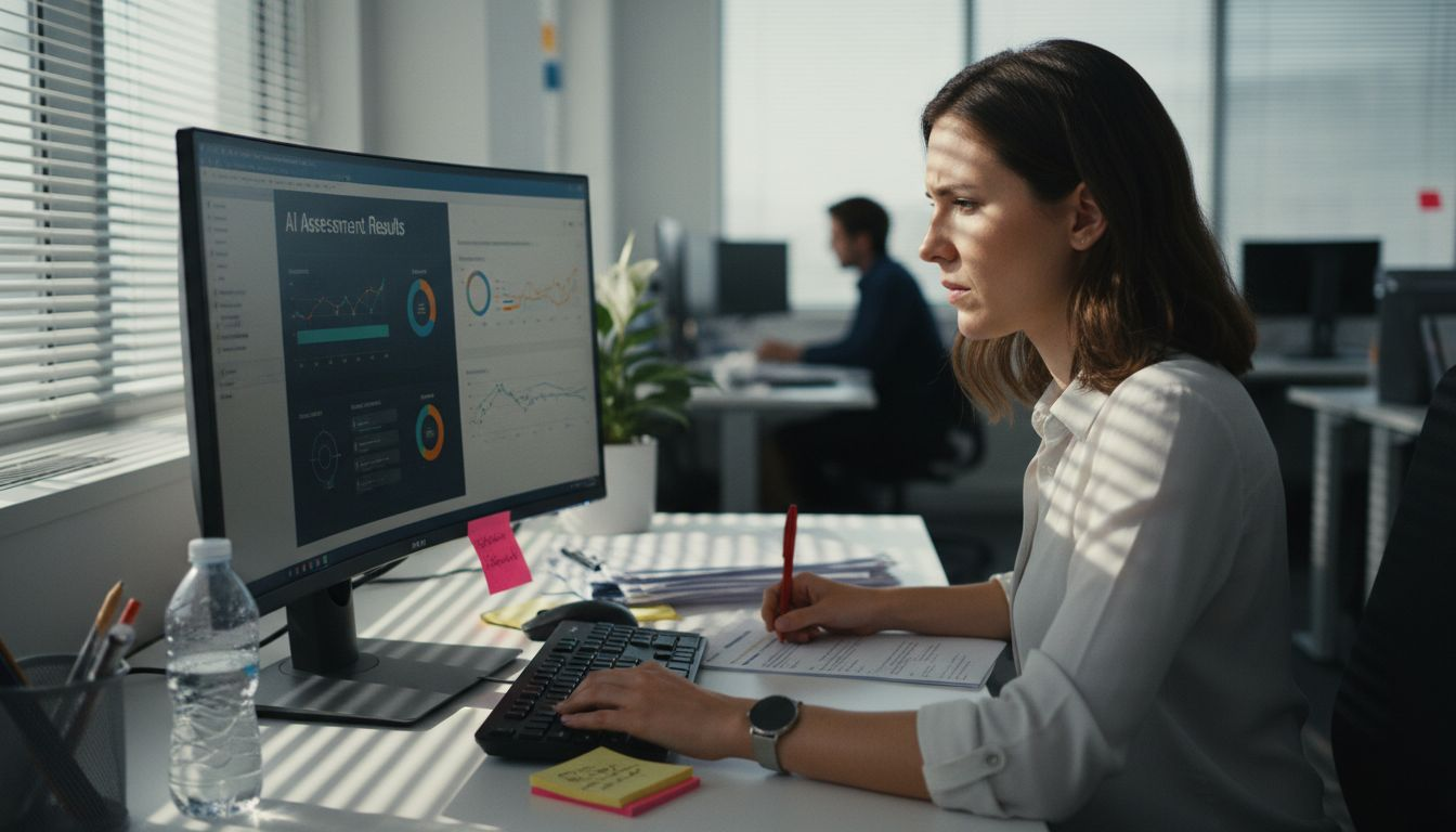 HR analyst reviewing AI candidate analytics