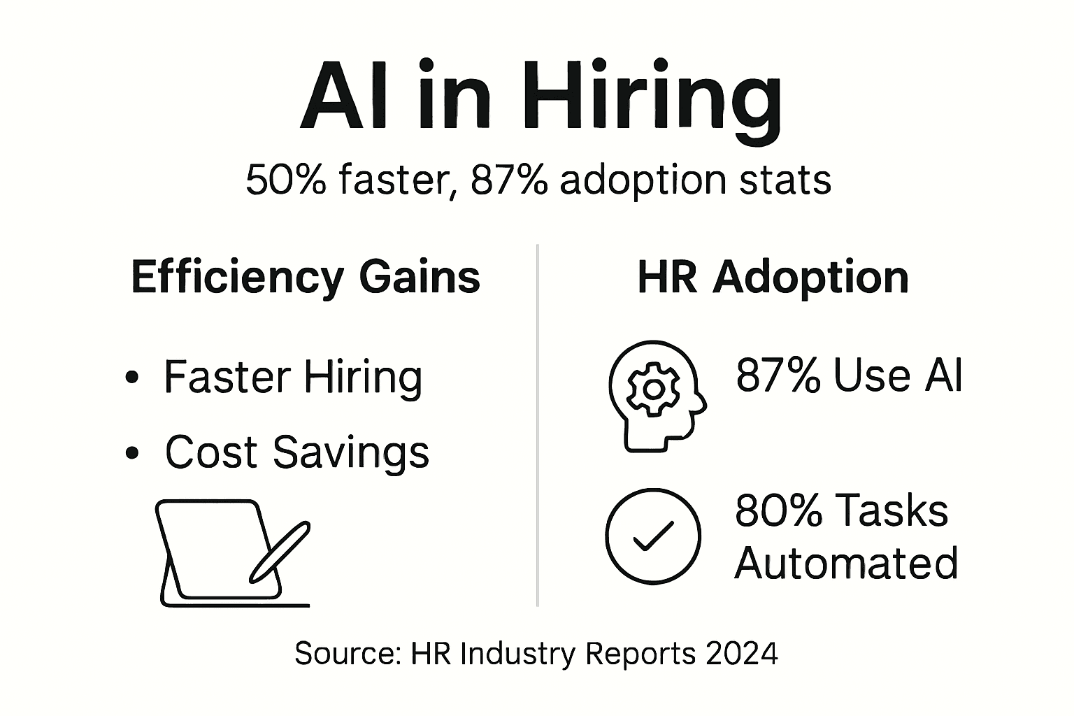Infographic showing AI hiring adoption and efficiency