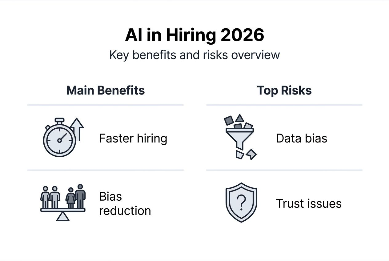 Infographic showing AI hiring benefits and risks